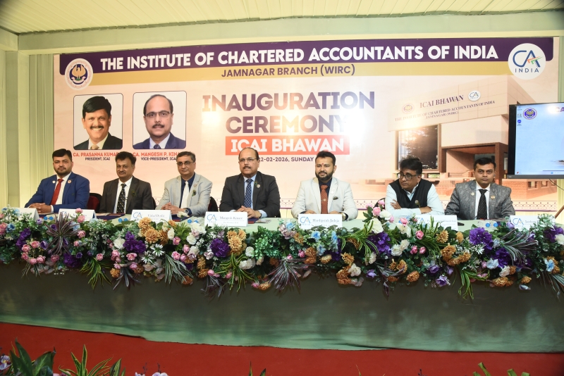 February 26, 2026 - CA. Prasanna Kumar D, President, ICAI (virtually), along with CA. Mangesh P. Kinare, Vice-President, ICAI, Central Council Members, WIRC Regional Council Members & Branch Management Committee Members, graced the inauguration of ICAI Bhawan, Jamnagar-strengthening ICAI’s infrastructure & commitment to member services.